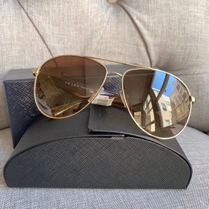 PRADA 60 mm Aviator Sunglasses GOLD/BROWN GRADIEN